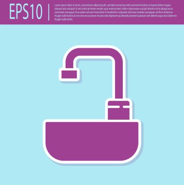 Turkuaz arka planda izole edilmiş su musluğu ikonu olan mor bir lavabo. Vektör İllüstrasyonu.