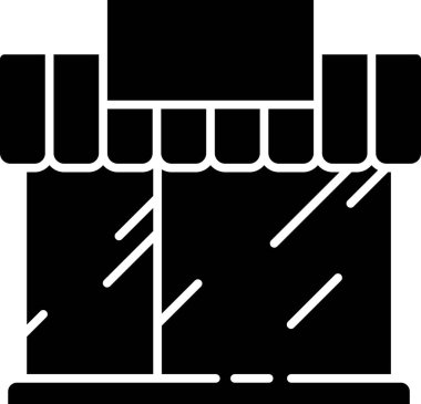 Siyah Alışveriş binası ya da market simgesi beyaz arka planda izole edilmiş. Dükkan inşaatı. Vektör İllüstrasyonu.