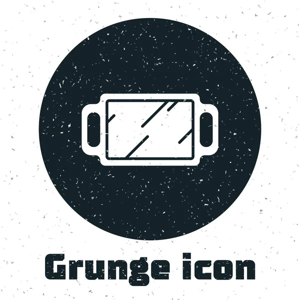 Grunge Ícone Espelho Mão Isolado Fundo Branco Desenho Vintage Monocromático — Vetor de Stock