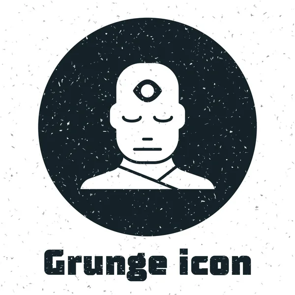 Grunge Man Third Eye Icon Isolated White Background Concept Meditation — Stock Vector