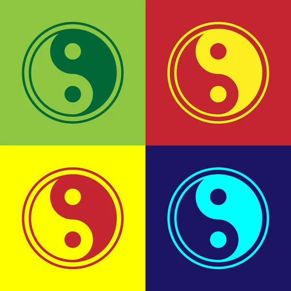 Pop Art Yin Yang Symbol Harmonii Równowagi Ikony Izolowane Tle — Wektor stockowy