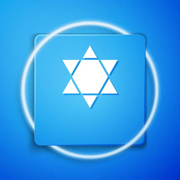 大卫的白星图标被蓝色背景隔离 犹太教的象征 以色列的象征 蓝色正方形按钮 病媒图解 — 图库矢量图片