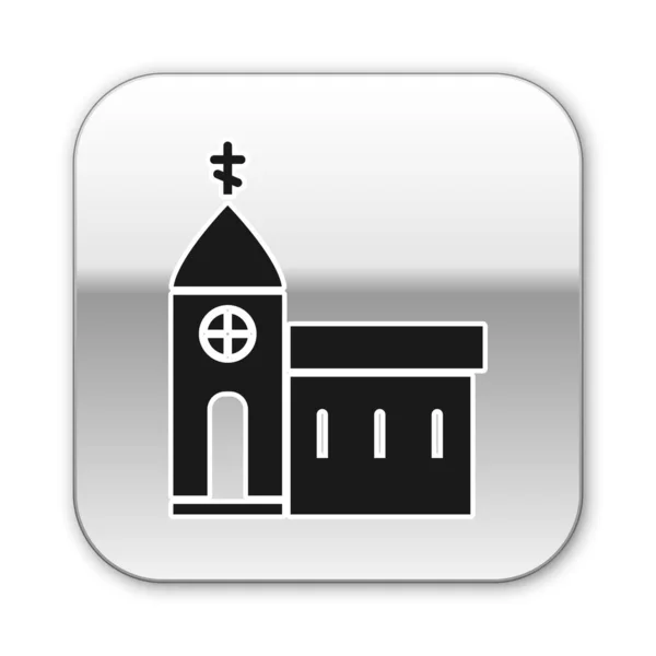Ícone Construção Igreja Negra Isolado Fundo Branco Igreja Cristã Religião —  Vetores de Stock