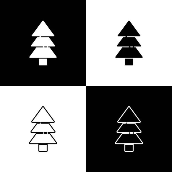 Zestaw Ikona Drzewa Izolowane Czarno Białym Tle Symbol Lasu Ilustracja — Wektor stockowy