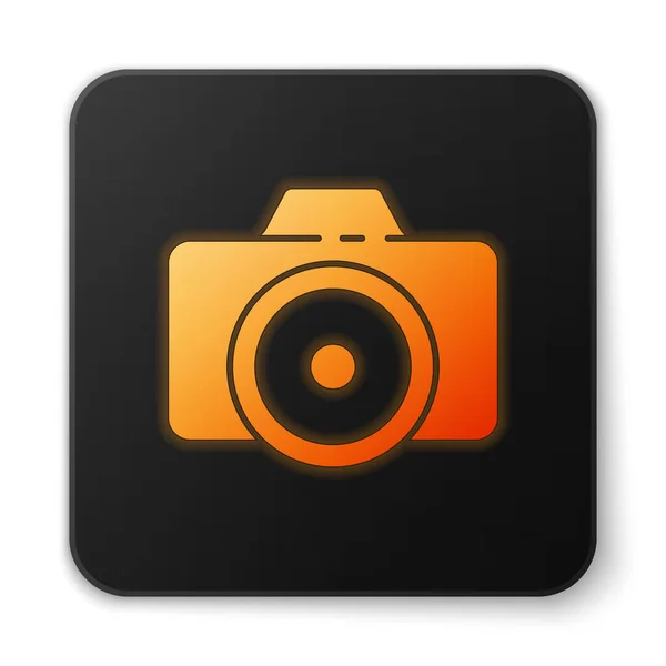 Oranje Gloeiende Neon Fotocamera Icoon Geïsoleerd Witte Achtergrond Foto Camera — Stockvector
