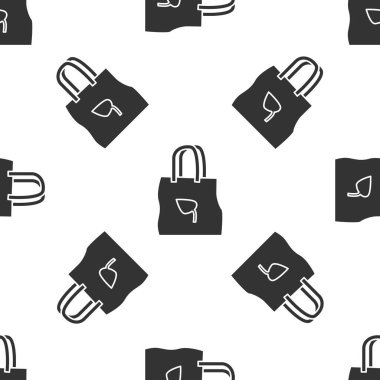 Geri dönüşüm simgesine sahip gri kağıt alışveriş torbası beyaz arka planda izole edilmiş pürüzsüz desen. Geri dönüşüm sembollü çanta. Vektör İllüstrasyonu.