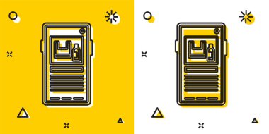 Siyah Durak plastik kirliliği ikonu sarı ve beyaz arka planda izole edildi. Ekolojik poster. Rastgele dinamik şekiller. Vektör İllüstrasyonu.