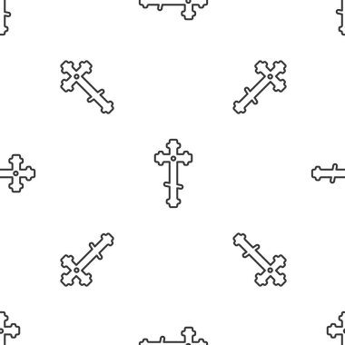 Gri çizgi Hıristiyan ikonu beyaz arka planda izole edilmiş kusursuz desen. Kilise haçı. Vektör İllüstrasyonu.