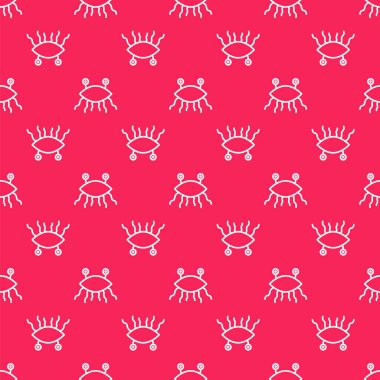 Beyaz çizgi Pastafarianizm ikonu kırmızı arkaplanda kusursuz desen izole etti. Vektör İllüstrasyonu.