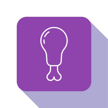 Beyaz çizgi tavuk budu ikonu beyaz arka planda izole edildi. Tavuk budu. Mor kare düğme. Vektör İllüstrasyonu.