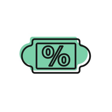 Siyah çizgi indirimli etiket simgesi beyaz arkaplanda izole edildi. Etiket alışverişi. Özel teklif işareti. İndirim kuponları sembolü. Vektör İllüstrasyonu.