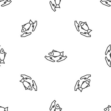 Gri çizgi Balık Bakım ikonu beyaz arka planda izole edilmiş pürüzsüz desen. Vektör İllüstrasyonu.