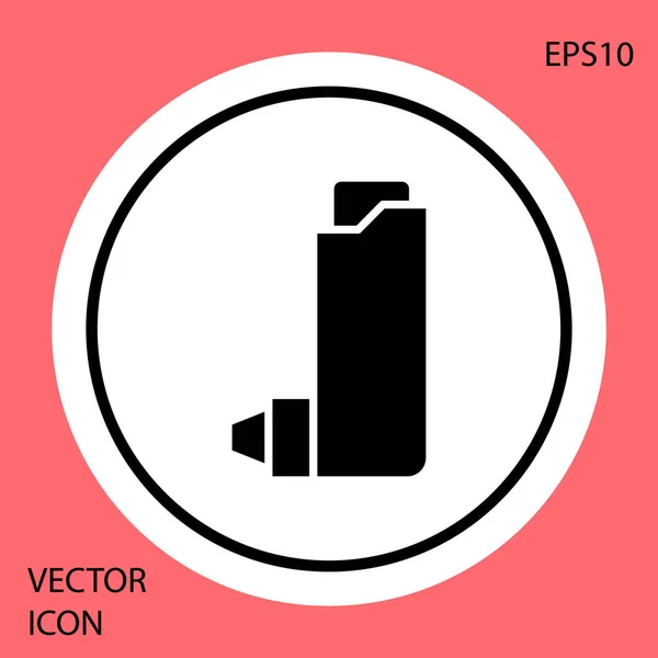 Icône Inhalateur Noir Isolée Sur Fond Rouge Respirez Pour Soulager — Image vectorielle