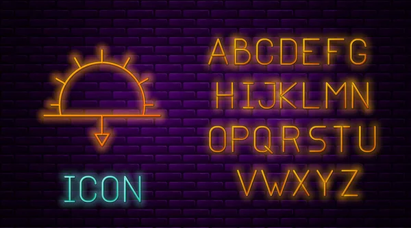 Gloeiende Neon Lijn Sunset Pictogram Geïsoleerd Bakstenen Muur Achtergrond Neon — Stockvector