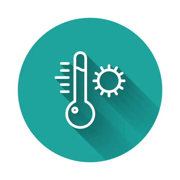 Vit Linje Meteorologi Termometer Mätning Ikon Isolerad Med Lång Skugga — Stock vektor