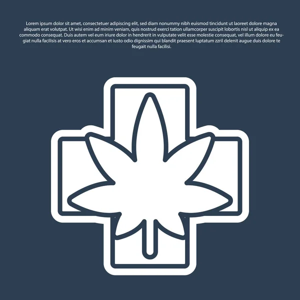 Linea Blu Icona Medica Marijuana Foglie Cannabis Isolata Sfondo Blu — Vettoriale Stock