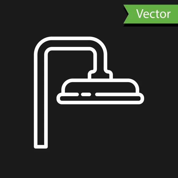 White Line Shower Head Water Drops Flowing Icon Isolated Black — Stock Vector