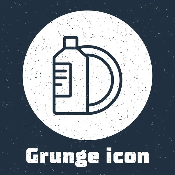 Línea Grunge Lavavajillas Botella Líquida Placa Icono Aislado Sobre Fondo — Vector de stock