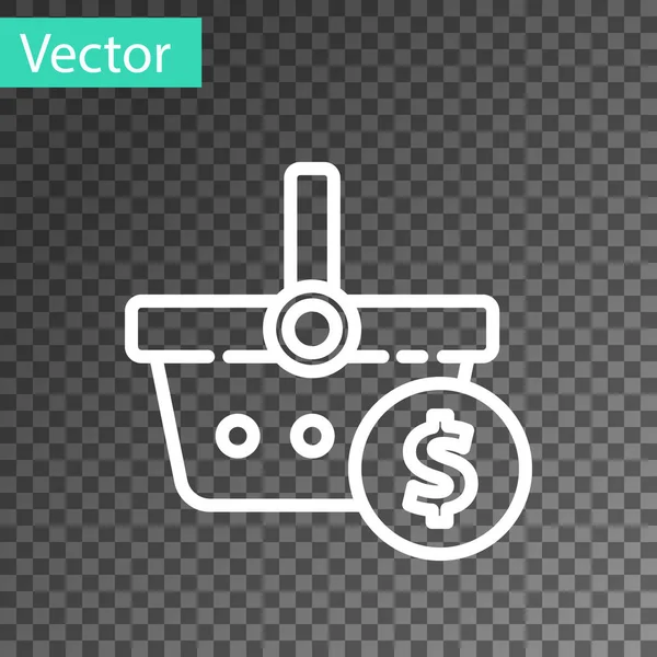 Linia Albă Coș Cumpărături Pictograma Simbol Dolar Izolate Fundal Transparent — Vector de stoc