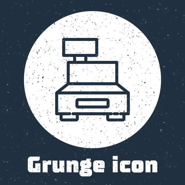 Grunge Line Cash 레지스터 머신은 배경에 아이콘을 캐시어 박스의 모노크롬 — 스톡 벡터