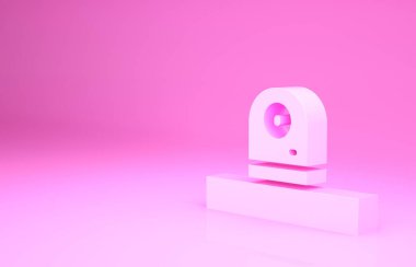 Pembe güvenlik kamerası ikonu pembe arka planda izole edilmiş. Minimalizm kavramı. 3d illüstrasyon 3B canlandırma.