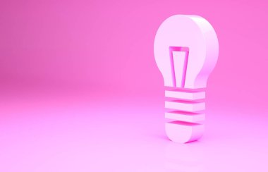 Pembe arkaplanda izole edilmiş fikir ikonu kavramına sahip pembe ışıklı ampul. Enerji ve fikir sembolü. İlham konsepti. Minimalizm kavramı. 3d illüstrasyon 3B canlandırma.