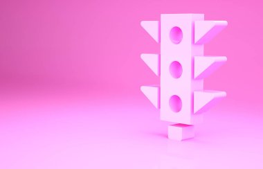 Pembe trafik ışığı simgesi pembe arkaplanda izole edilmiş. Minimalizm kavramı. 3d illüstrasyon 3B canlandırma.