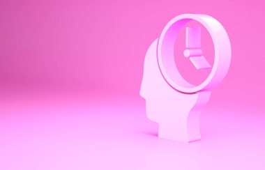 Pembe Zaman Yönetimi simgesi pembe arkaplanda izole edildi. Saat ve vites tabelası. Üretkenlik sembolü. Minimalizm kavramı. 3d illüstrasyon 3B canlandırma.