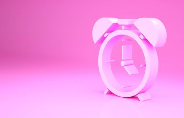 Pembe Alarm saat simgesi pembe arkaplanda izole edildi. Uyan, kalk konsepti. Zaman işareti. Minimalizm kavramı. 3d illüstrasyon 3B canlandırma.