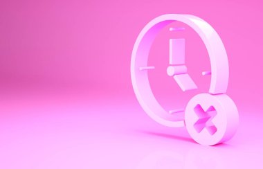 Pembe Saat silme simgesi pembe arkaplanda izole edildi. Zaman sembolü. Minimalizm kavramı. 3d illüstrasyon 3B canlandırma.