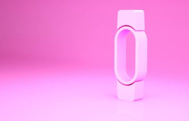 Pembe Smartwatch simgesi pembe arkaplanda izole edilmiş. Minimalizm kavramı. 3d illüstrasyon 3B canlandırma.