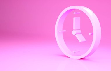Pembe Saat simgesi pembe arkaplanda izole edilmiş. Zaman sembolü. Minimalizm kavramı. 3d illüstrasyon 3B canlandırma.