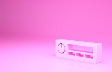 Pembe Araba Ses simgesi pembe arkaplanda izole edildi. Radyo arabasının ses simgesiyim. Minimalizm kavramı. 3d illüstrasyon 3B canlandırma.