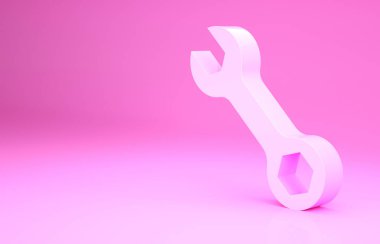 Pembe anahtarlı simge pembe arka planda izole edilmiş. Minimalizm kavramı. 3d illüstrasyon 3B canlandırma.