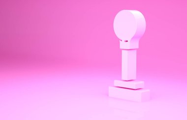 Pembe Dişli Şekil Değiştiren simgesi pembe arkaplanda izole edilmiş. Elle iletim simgesi. Minimalizm kavramı. 3d illüstrasyon 3B canlandırma.