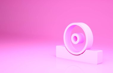 Pembe Otolaryngological baş yansıtıcı ikonu pembe arka planda izole edilmiş. Hastaların kulak, boğaz ve burun muayenesi için ekipman. Minimalizm kavramı. 3d illüstrasyon 3B canlandırma.