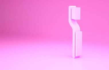 Pembe diş fırçası simgesi pembe arkaplanda izole edilmiş. Minimalizm kavramı. 3d illüstrasyon 3B canlandırma.