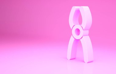 Pembe dişçi kerpeten ikonu pembe arka planda izole edilmiş. Diş aletleri. Minimalizm kavramı. 3d illüstrasyon 3B canlandırma.