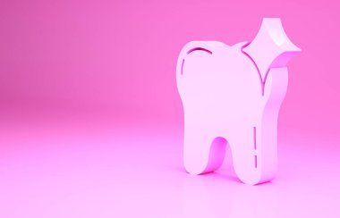 Pembe Diş beyazlatma konsepti ikonu pembe arka planda izole edilmiş. Diş hekimliği kliniği ya da diş hekimliği merkezi için diş sembolü. Minimalizm kavramı. 3d illüstrasyon 3B canlandırma.