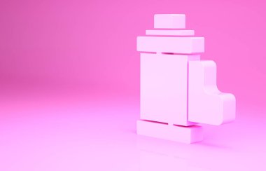 Pembe Kamera klasik film rulo kartuş ikonu pembe arka planda izole edilmiş. 35 mm 'lik film kutusu. Film şeridi fotoğrafçı ekipmanı. Minimalizm kavramı. 3d illüstrasyon 3B canlandırma.
