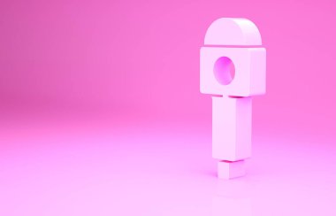 Pembe mikrofon simgesi pembe arka planda izole edilmiş. Radyodaki mikrofondan. Sözcü işareti. Minimalizm kavramı. 3d illüstrasyon 3B canlandırma.