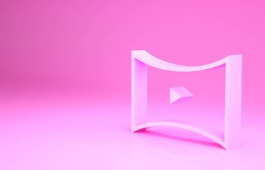 Pembe Arkaplanda Pembe Online video oynatma simgesi izole edildi. Oyun işaretli film şeridi. Minimalizm kavramı. 3d illüstrasyon 3B canlandırma.
