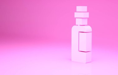 Pembe arka planda izole edilmiş pembe zeytinyağı ikonu. Zeytinyağı ikonlu sürahi. Minimalizm kavramı. 3d illüstrasyon 3B canlandırma.