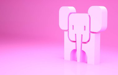 Pembe Fil simgesi pembe arkaplanda izole edilmiş. Minimalizm kavramı. 3d illüstrasyon 3B canlandırma.