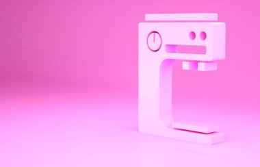 Pembe kahve makinesi ikonu pembe arka planda izole edilmiş. Minimalizm kavramı. 3d illüstrasyon 3B canlandırma.