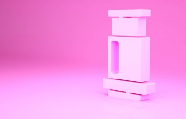 Pembe Aeropress kahve metodu ikonu pembe arka planda izole edilmiş. Kahve demlemek için bir cihaz. Minimalizm kavramı. 3d illüstrasyon 3B canlandırma.