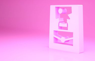 Pembe el çantası simgesi pembe arkaplanda izole edilmiş. Kadın el çantası işareti. Glamour günlük bagaj sembolü. Minimalizm kavramı. 3d illüstrasyon 3B canlandırma.