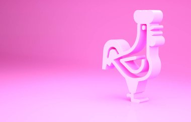 Pembe Fransız horoz ikonu pembe arka planda izole edilmiş. Minimalizm kavramı. 3d illüstrasyon 3B canlandırma.