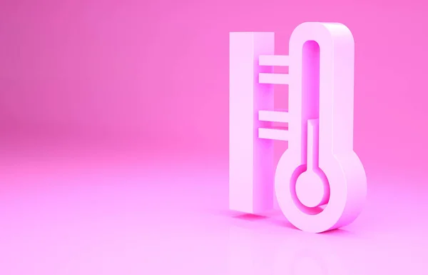 Розовый Метеорологический Термометр Измеряющий Значок Розовом Фоне Термометр Показывает Жаркую — стоковое фото