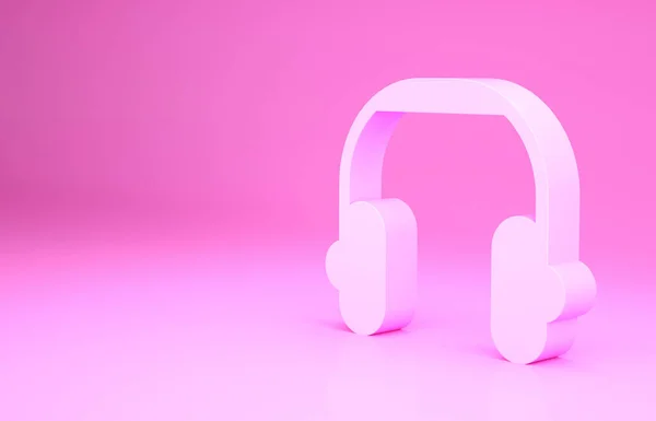 ピンクのヘッドフォンアイコンはピンクの背景に隔離されています イヤフォン サービス コミュニケーション オペレーターの話を聞くためのコンセプト 最小限の概念 3Dイラスト3Dレンダリング — ストック写真